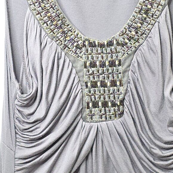 Charming Charlie Beaded Strapless Dress Gray Empire Waist L Casual Made in USA - Picture 5 of 8